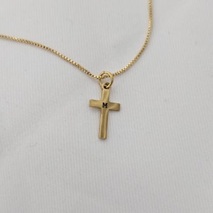Engraved Initial Children's Gold Cross Necklace Gold Kids Dainty Cross Necklace Baptism Gift for Her Toddler Baby Girl Cross Unisex Cross image 10