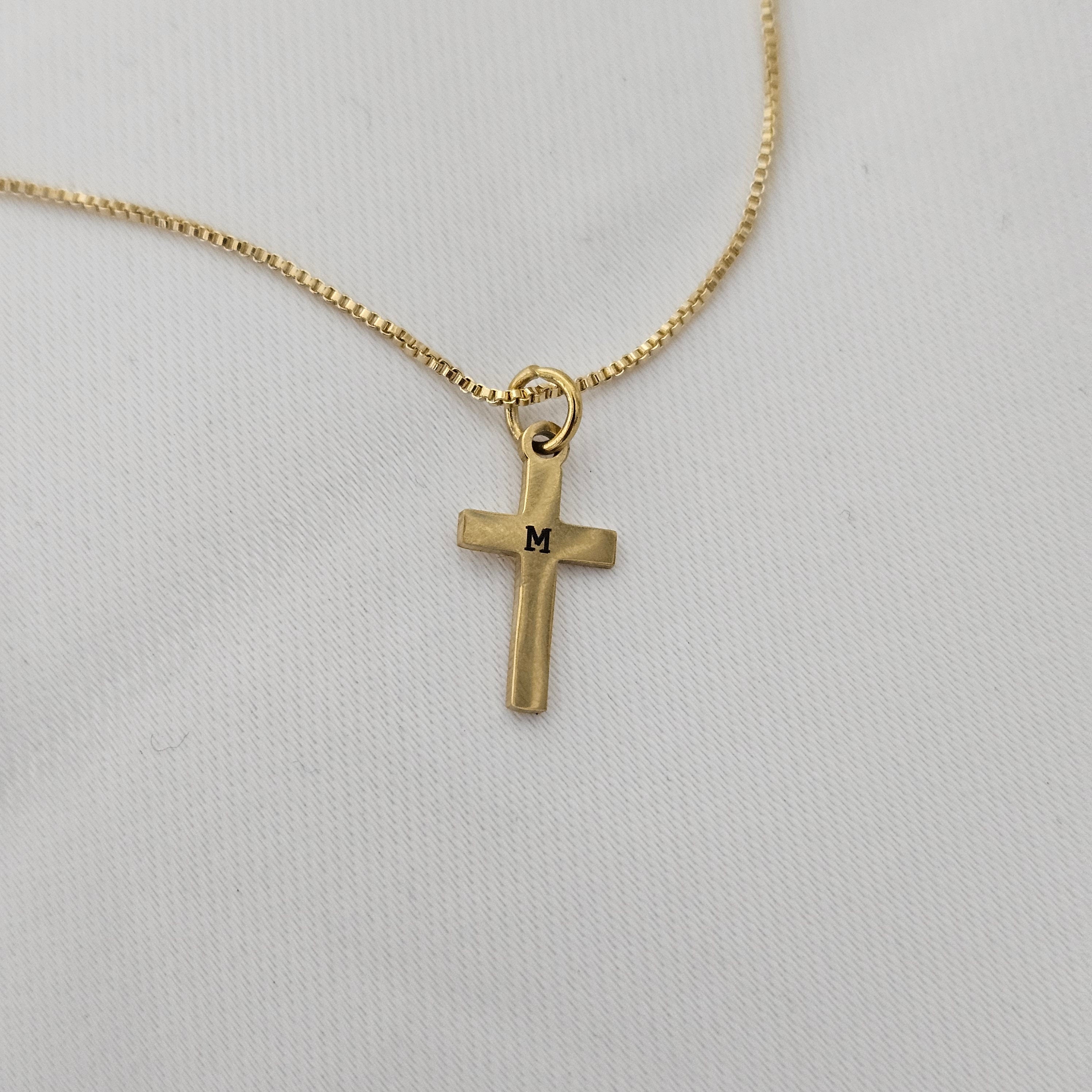 Engraved Initial Children&#39;s Gold Cross Necklace Gold  Kids Dainty Cross Necklace Baptism Gift for Her  Toddler Baby Girl Cross Unisex Cross