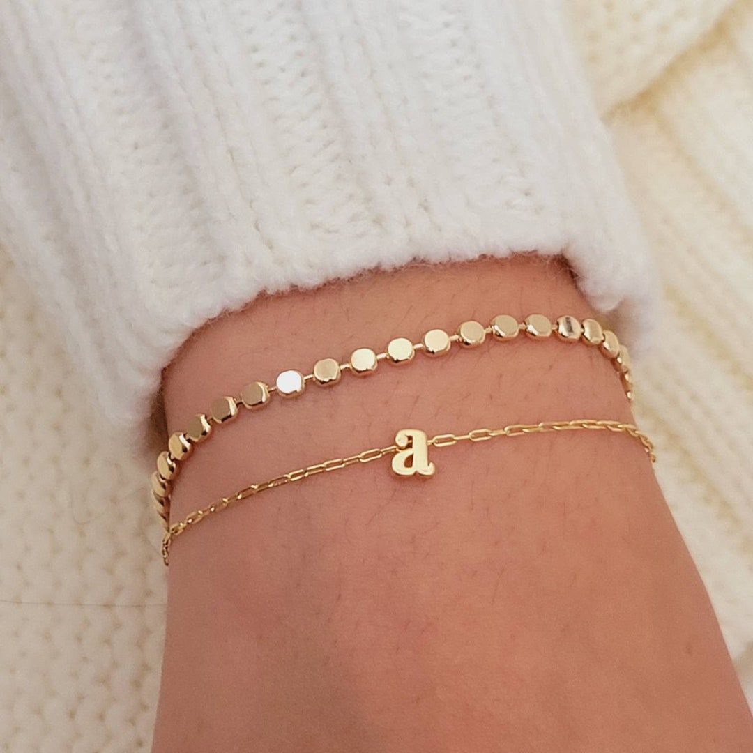 Custom Bracelet Set, Initial Bracelet Set, Tiny Paperclip Bracelet