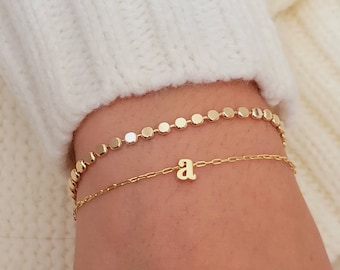 Custom Initial Bracelet Set: 18K Gold Filled Dainty Layering Bracelets