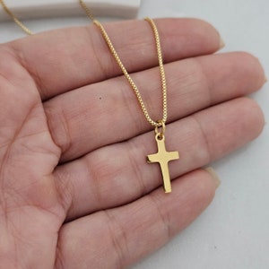 Engraved Initial Children's Gold Cross Necklace Gold Kids Dainty Cross Necklace Baptism Gift for Her Toddler Baby Girl Cross Unisex Cross image 6
