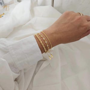 3 Piece 18K Gold Filled Custom Bracelet Set Layering Bracelet Gold LetterBracelet Gift Set of Bracelets Letter Mother's Day Bracelet Gift