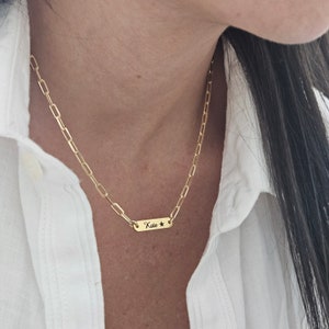 Multiple name Bar necklace Engraved Charm Necklace Custom Mini bar name Necklace Signature  Necklace gift for her Personalized Gold Necklace