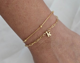 Custom Initial Bracelet Set: 18K Gold Filled Paperclip Chain