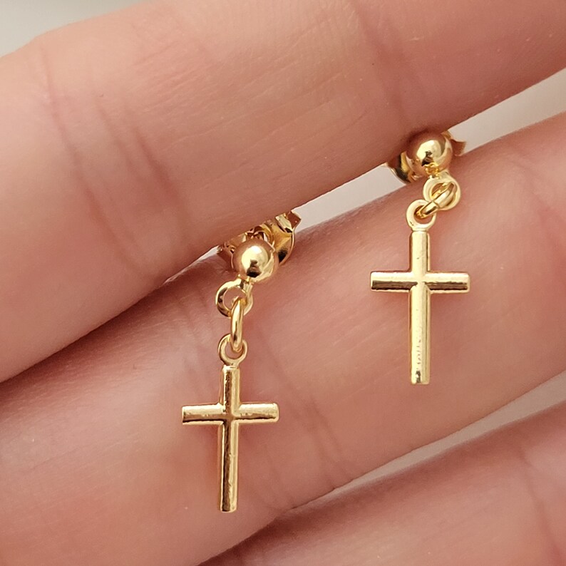 Gold Cross Earrings / Earring With Cross Charm/ Dangle Cross Etsy