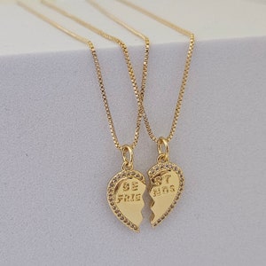Engraved 18k Gold Filled Friendship Necklace Best Friend Gifts Duo Set Heart Necklace BFF Gifts for Her Best Friend Jewelry Heart Couples