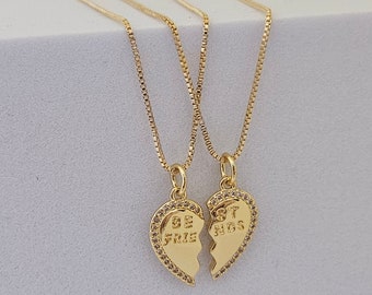 18k Gold Filled Friendship Necklace Best Friend Gifts  Duo Set Heart Necklace BFF Gifts for Her Best Friend Jewelry Heart Couples Necklace