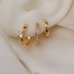 Sale 3 Pairs 18k Gold Filled Hoop Diamond Earring Small Gold Hoop Earring Gold Huggies Earrings  Every Day Minimalist Jewelry Gift For Her