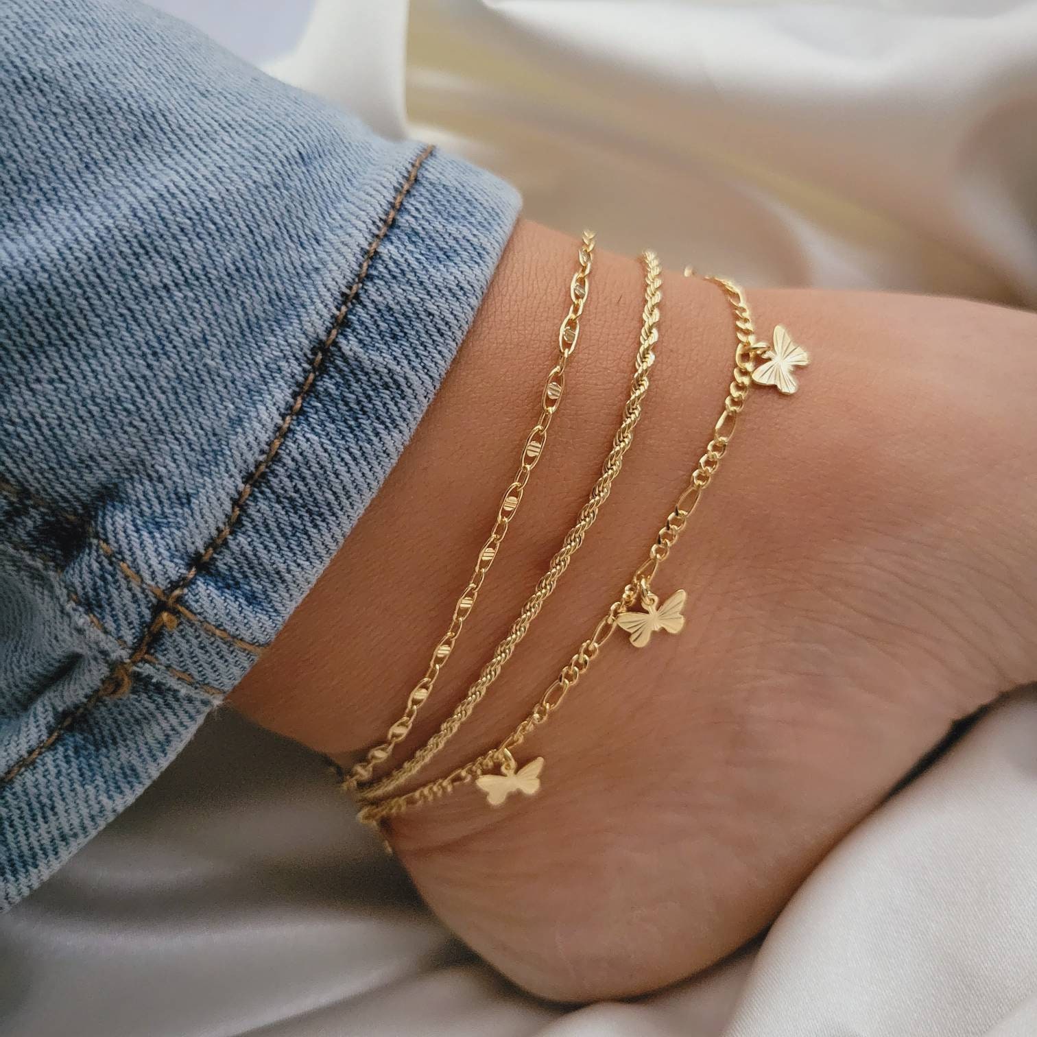 14K Gold Anchor Charm Ankle Bracelet (Anklet) – Nana Bijou
