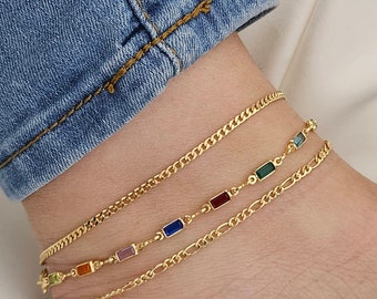 18k Gold Anklet Set, Trendy anklet, Gold Dainty Anklet Bracelet, Gold Anklet Chain, Thick Chain Gold anklet, Body Jewelry, Anklets For Women