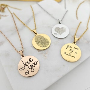 Custom Handwriting Necklace ,  Engraved Actual Handwriting Circle Charm Necklace,Signature Disc Necklace  Memorial Necklace,Keepsake Jewelry
