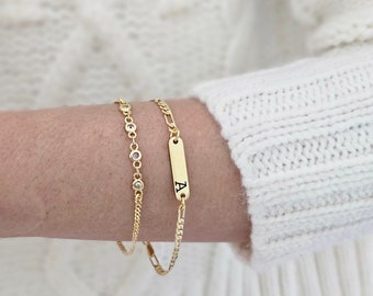 Custom Bracelet Set Initial Bracelet Gift Everyday Gold  Bracelet Dainty Bracelet Bridesmaid Bracelet Gift For Her Gift For Wife