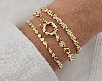 3 Piece 18K Gold Filled Stack Bracelet Set Layering Bracelet Gold Bracelet Gift Set of Bracelets Popular Gold Bracelet Gift hypoallergenic