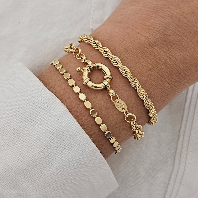 3 Piece Initial 18K Gold Filled Stack Bracelet Set Letter Layering Bracelet Initial Gift Set Bracelets Popular Bracelet Gift hypoallergenic 画像 2