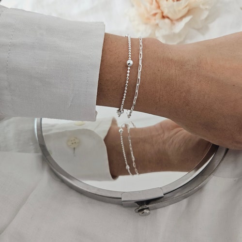 Ensemble de bracelets superposés en argent sterling : duo de chaînes en argent délicates