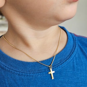 Engraved Initial Children's Gold Cross Necklace Gold Kids Dainty Cross Necklace Baptism Gift for Her Toddler Baby Girl Cross Unisex Cross image 4