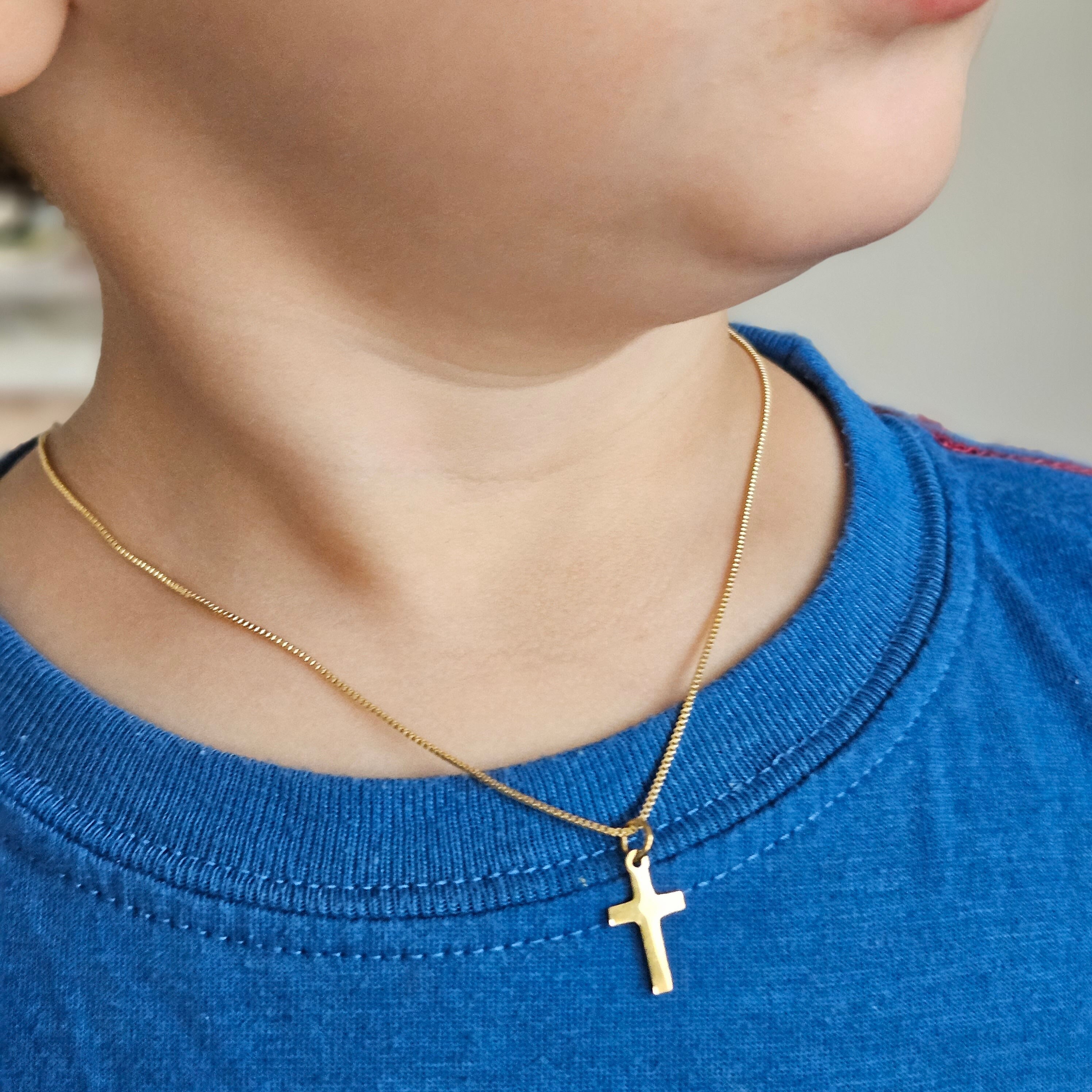 Engraved Initial Children&#39;s Gold Cross Necklace Gold  Kids Dainty Cross Necklace Baptism Gift for Her  Toddler Baby Girl Cross Unisex Cross