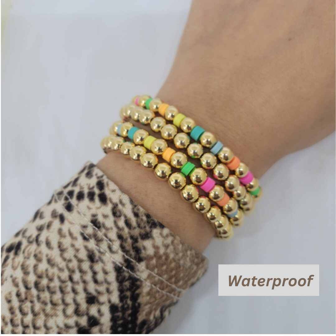 Gold Filled Ball Beaded Bracelet, 5mm Stretch Bracelet Stack, Gold