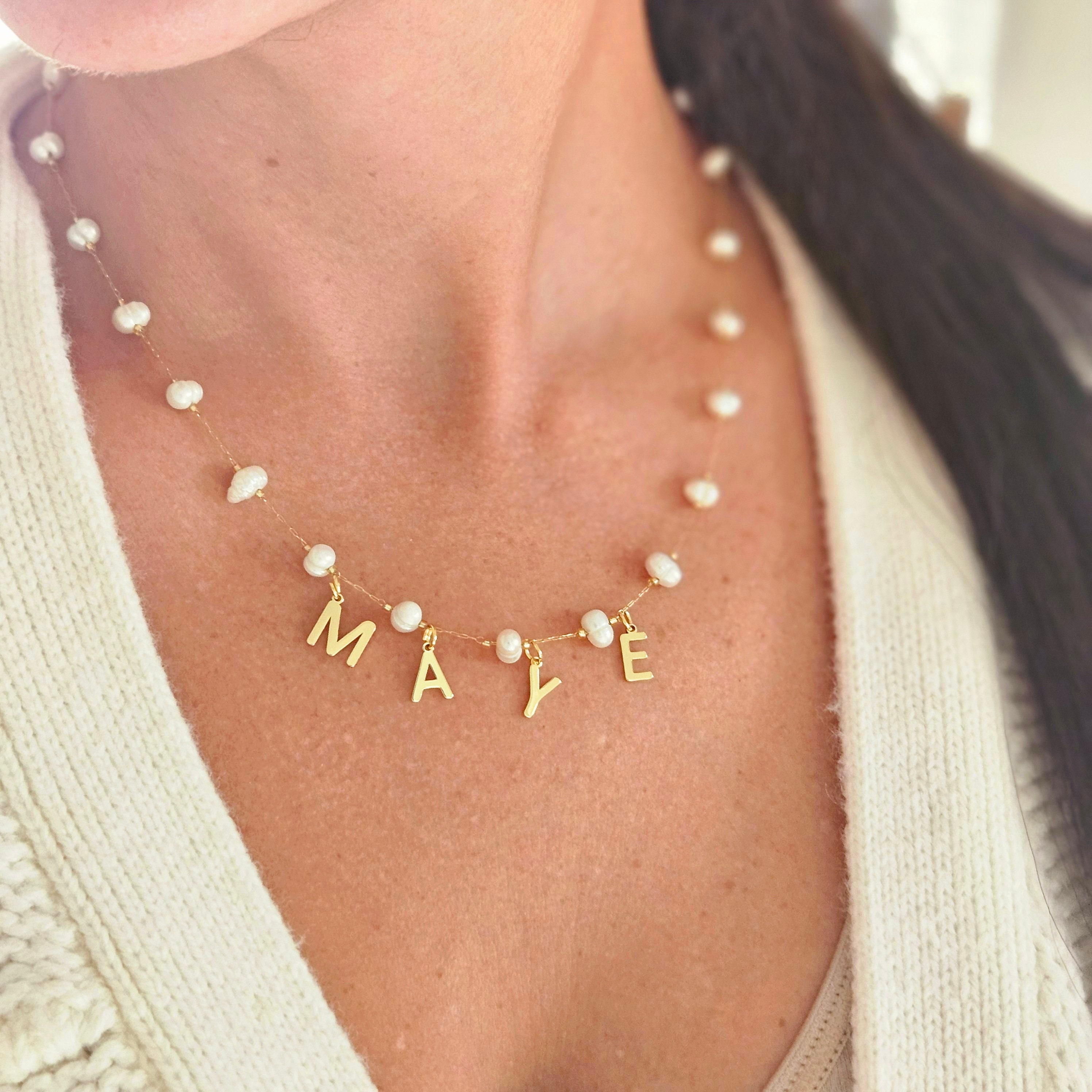 Custom Initial Pearl Necklace: Gold Letter Name Jewelry
