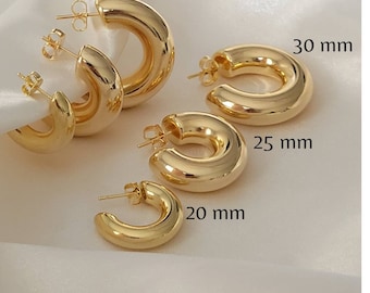 Boucles d'oreilles Gold Hoop, Boucles d'oreilles Open Hoop, Boucles d'oreilles épaisses Hoop, Boucles d'oreilles Gold Chunky Hoop, Boucles d'oreilles Gold Filled Hoop 18k, Boucles d'oreilles Stacking Hoops