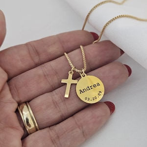 Collar de cruz de oro para niños relleno de oro de 18 quilates, delicado collar de cruz de oro para niños, regalo de bautismo para ella, cruz para niño y niña, cruz unisex