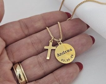 18K Gold Filled Cross Necklace: Personalized Baptism Gift