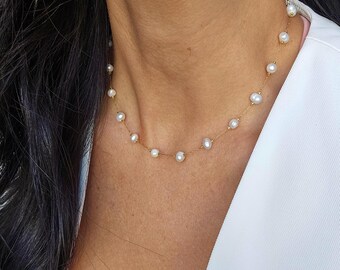 淡水真珠ネックレスブレスレットセット：18Kゴールドステンレス 