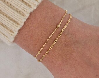 SALE!  Set of 2 Everyday Layering Bracelets Duo Gold Chain Bracelet Dainty Simple Bracelet 18k Gold Filled Bracelet  Bridesmaid Bracelet