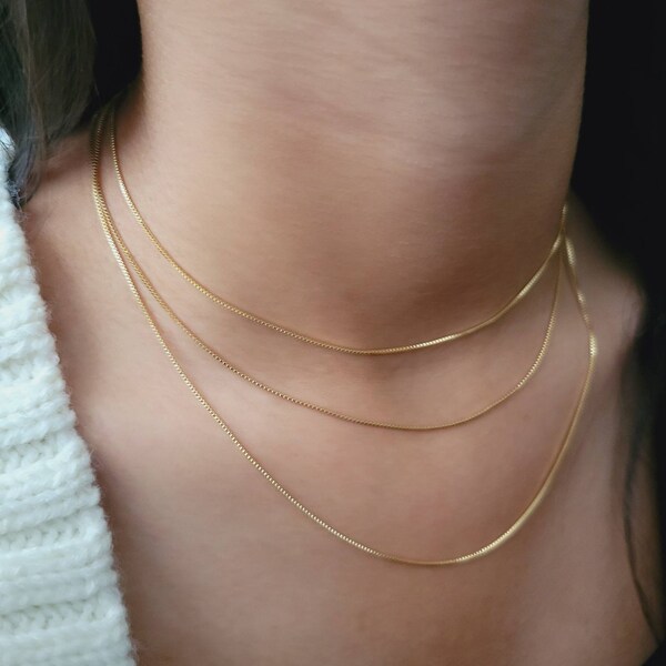 Sale Gold  Box Chain Necklace, 18k Gold Filled Box Chain, 18k Gold Filled Necklace,Dainty gold filled chain,Minimalist Necklace,Chain Choker