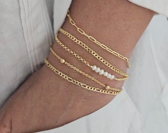 18K Gold Filled Layering Bracelet Set: Dainty Waterproof Bracelets
