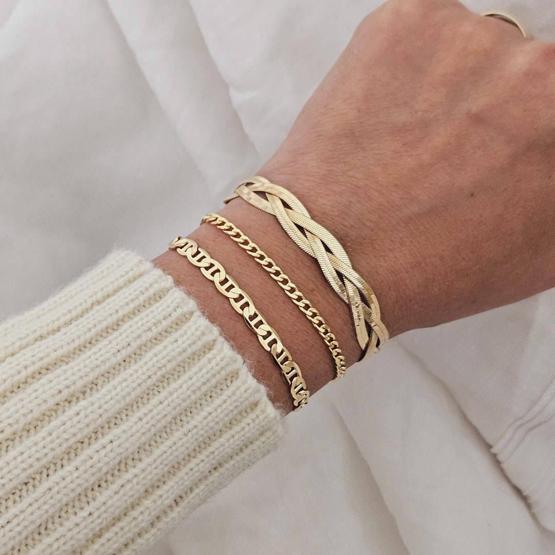 3 Piece 18K Gold Filled Stack Bracelet Set Layering Bracelet