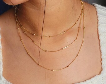 Beaded Satellite Chain Necklace 18k Gold Filled Beaded Necklace Satellite Choker Necklace Gold Choker Necklace Simple Beaded Choker