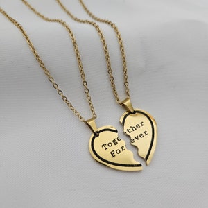 Custom Friendship Necklace Set, Stainless Steel Broken Heart Duo