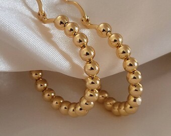 18k Gold Filled Beaded Hoops, , Gold Hoop Earrings, Ball Hoop Earrings, Medium Gold Hoops, Gold Beads Hoops, Boho Hoops, Trending Hoops