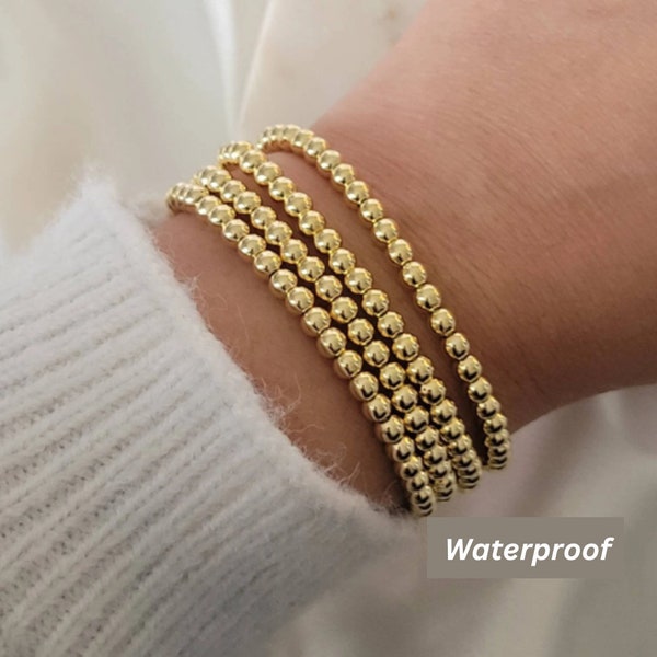 18k Gold Filled 4,5,6 mm Kraalarmbandstapel, Gouden Balarmband, Femme Armbandset voor vrouw, Gouden Armbandstapel, Armbandset, Cadeau voor haar