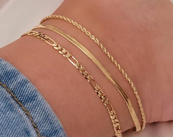 Gold Anklet  Figaro Chain Anklet Dainty Layered Jewelry Gift for Her