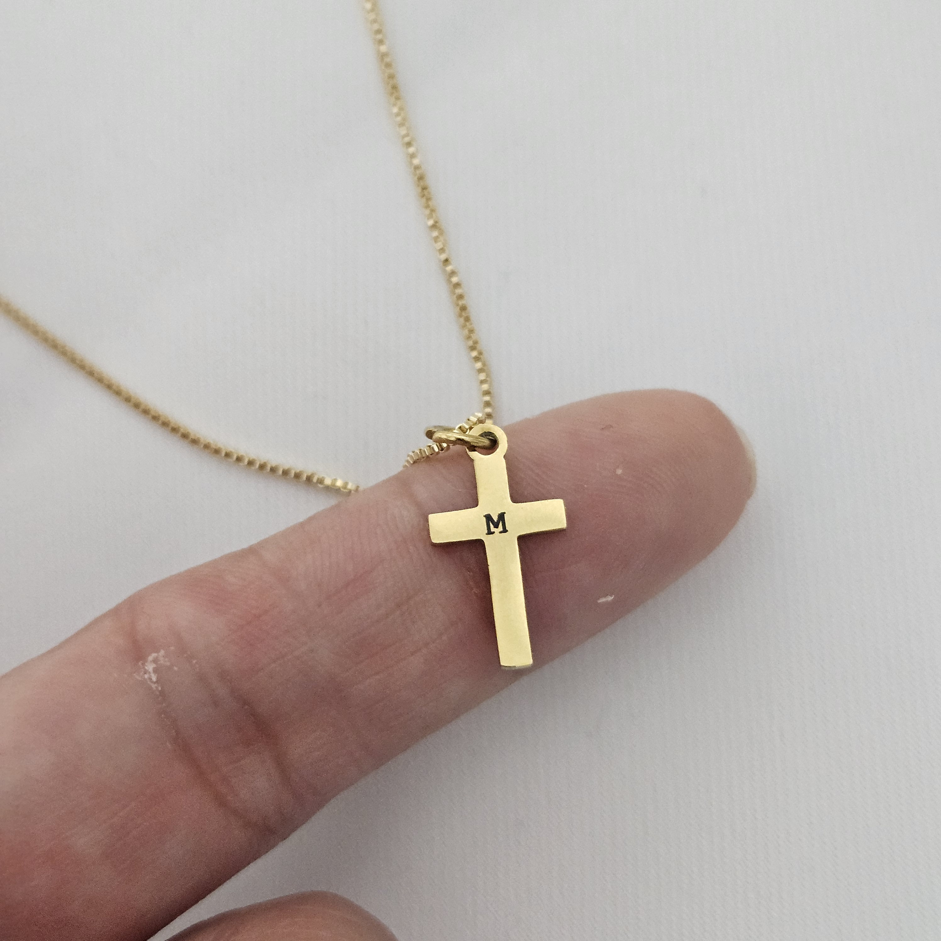 Engraved Initial Children&#39;s Gold Cross Necklace Gold  Kids Dainty Cross Necklace Baptism Gift for Her  Toddler Baby Girl Cross Unisex Cross