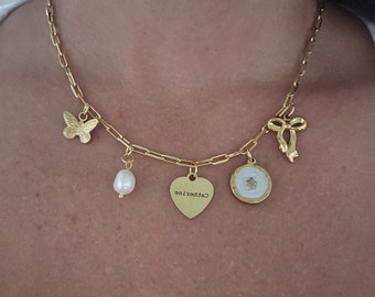 Custom Charm Necklace: Personalized 18K Gold Filled Stack Necklace