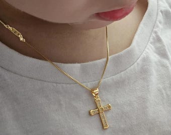 18K Gold Filled Children&#39;s Cross Necklace: Dainty Baptism Gift