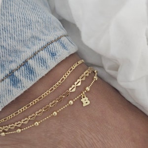 Delicada tobillera para mujer, tobillera con letras personalizadas, tobillera con cuentas y inicial dorada, pulsera de tobillera dorada, cadena de tobillo, regalo para mamá, regalo para ella, resistente al agua