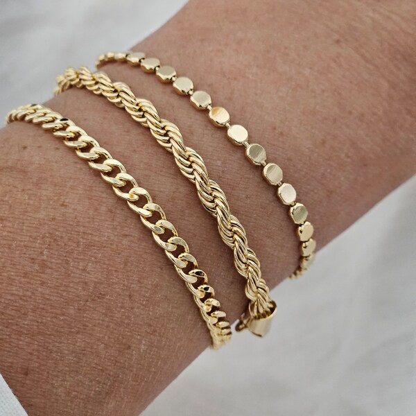 3 Piece 18K Gold Filled Stack Bracelet Set Layering Bracelet Gold Bracelet Gift Set of Bracelets Popular Gold Bracelet Gift hypoallergenic