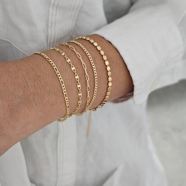 SALE Set of 5 Everyday Layering Bracelets Waterproof Gold Chain Bracelet Dainty Simple Bracelet 18k Gold Filled Bracelet Bridesmaid Bracelet