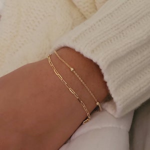 SALE!  Set of 2 Everyday Layering Bracelets, Duo Gold Chain Bracelet, Dainty Simple Bracelet, 18k Gold Filled Bracelet, Bridesmaid Bracelet
