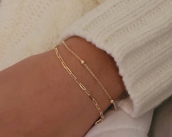 SALE!  Set of 2 Everyday Layering Bracelets, Duo Gold Chain Bracelet, Dainty Simple Bracelet, 18k Gold Filled Bracelet, Bridesmaid Bracelet