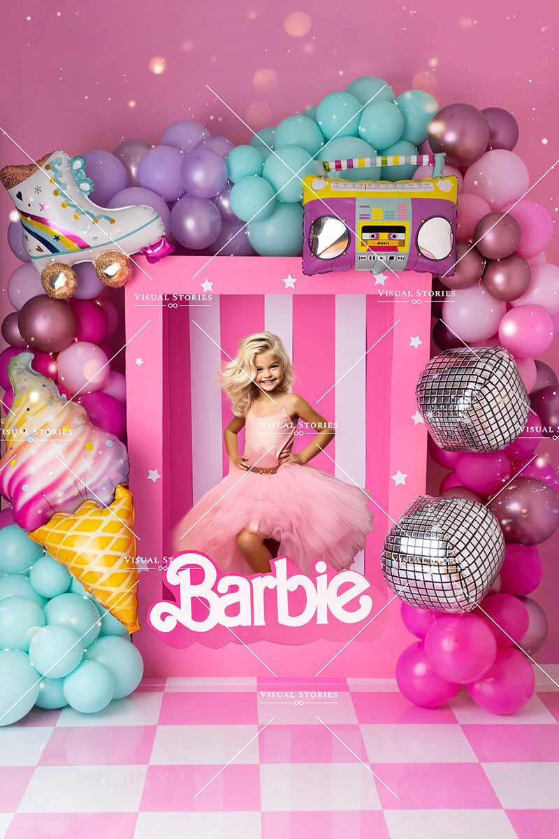 Download Barbie Digital Background Barbie Doll Box Balloons Etsy