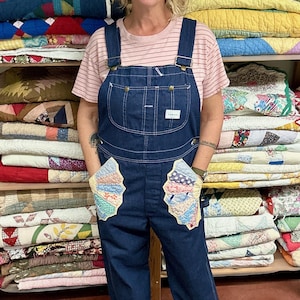 Vintage Sears Tradewear Denim Overalls Quilted Overalls Jean Overalls 70s Denim Repurposed Quilt Upcycled Quilt Union Made