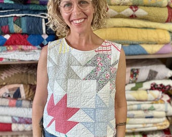 Vintage Quilt Clothes Quilt Shirt Tank Top Crossback Tank Upcycled Quilt Repurposed Quilt Clothing Quilt Jacket Quilt Coat Cottage Core Boho