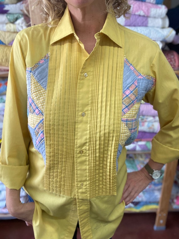 Vintage Yellow Tuxedo Shirt 70s Repurposed Vintag… - image 3