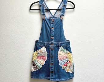 Hergebruikte Madewell denim overall skort: geüpcycled dresdenbordquiltpatches