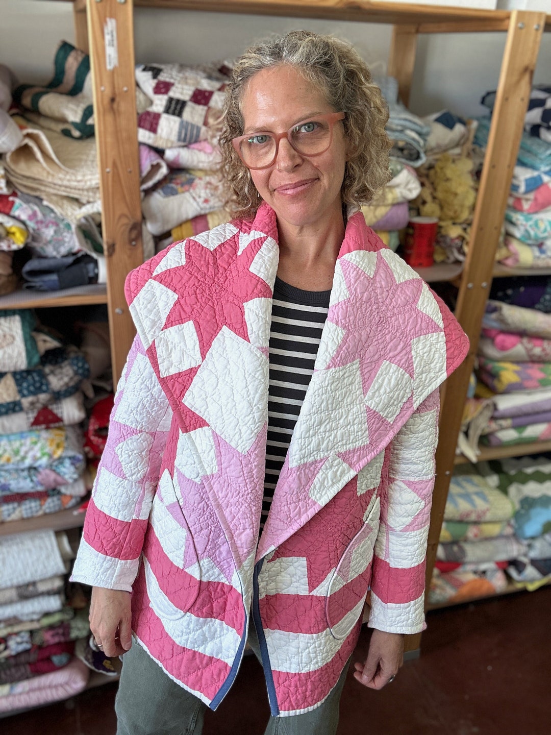 Quilt Coat Quilt Jacket Vintage Quilt Jacket Shawl Collar Jacket